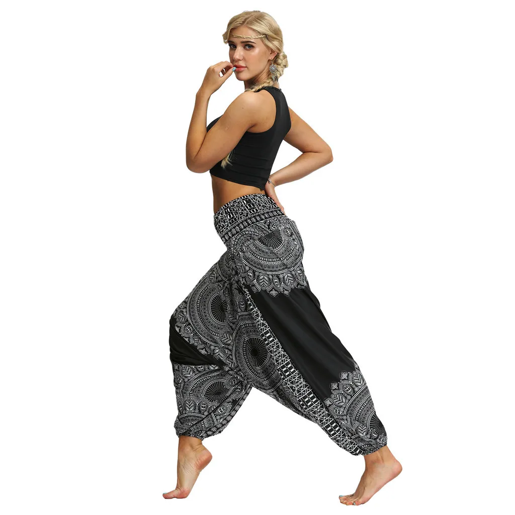 Women Pants Fashion High Waist Bohemian Casual Loose Trousers Baggy Boho Aladdin Pants Pantalones Mujer Cintura Alta#T