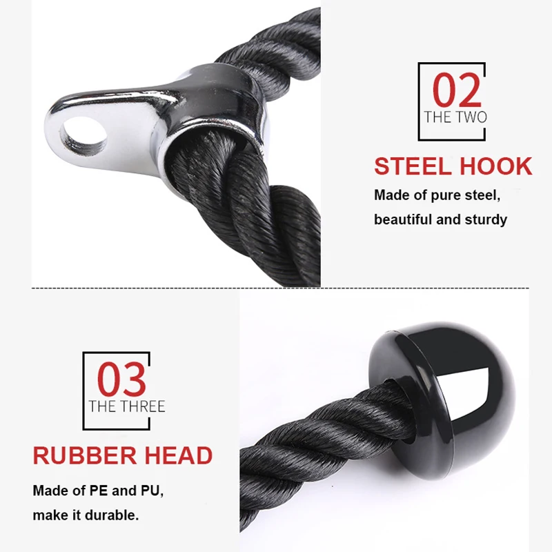 2019 Bodybuilding Biceps Drawstring Triceps Drawstring Commercial Gym Equipment Tricep Adjustable Nylon Rope Push Pull Down A