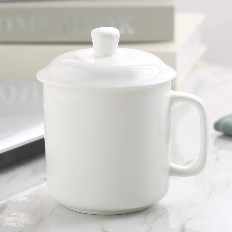 

500ML, Bone china cappuccino cup mug, cafeteria blank ceramic mug, pure white enamal, with lid, taza ceramica thermo camera cup
