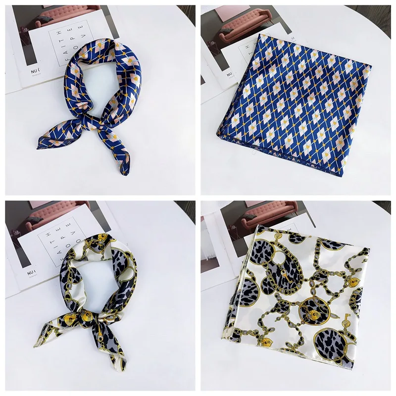 fashion Square Scarf Hair Tie Band Party Women Elegant Small Vintage Skinny Retro Head Neck Silk Satin Scarf, square scarves