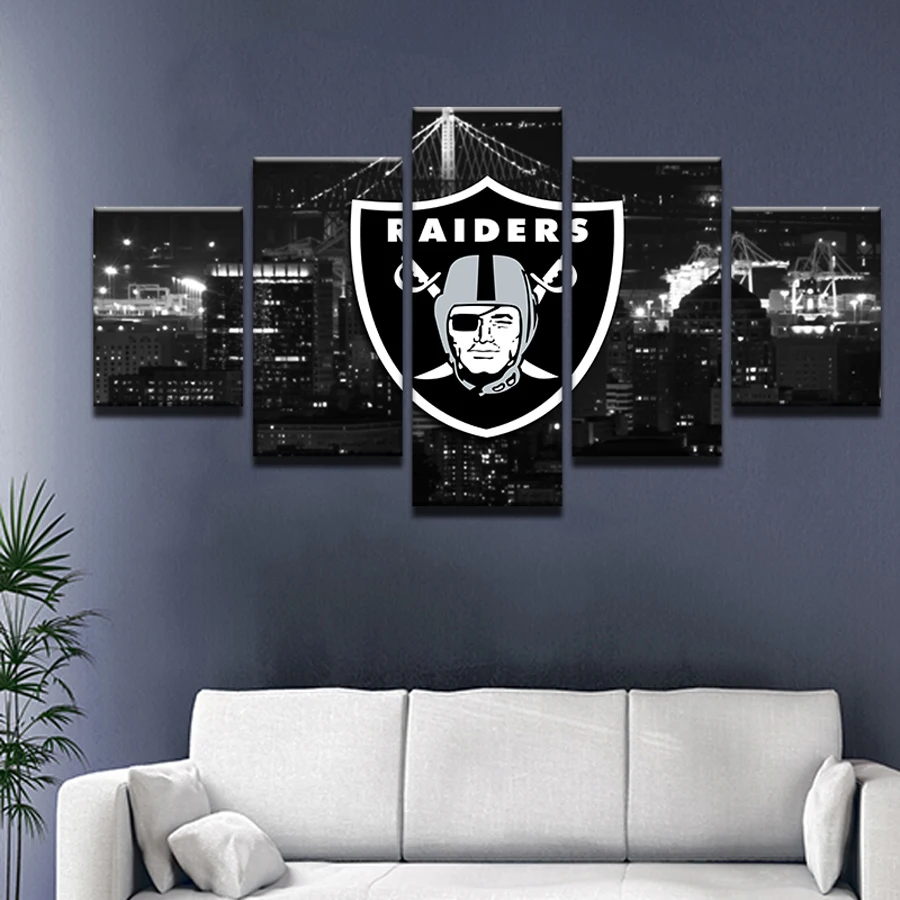 5 piece canvas printed Oakland Raiders Sport Flag Logo Fans painting