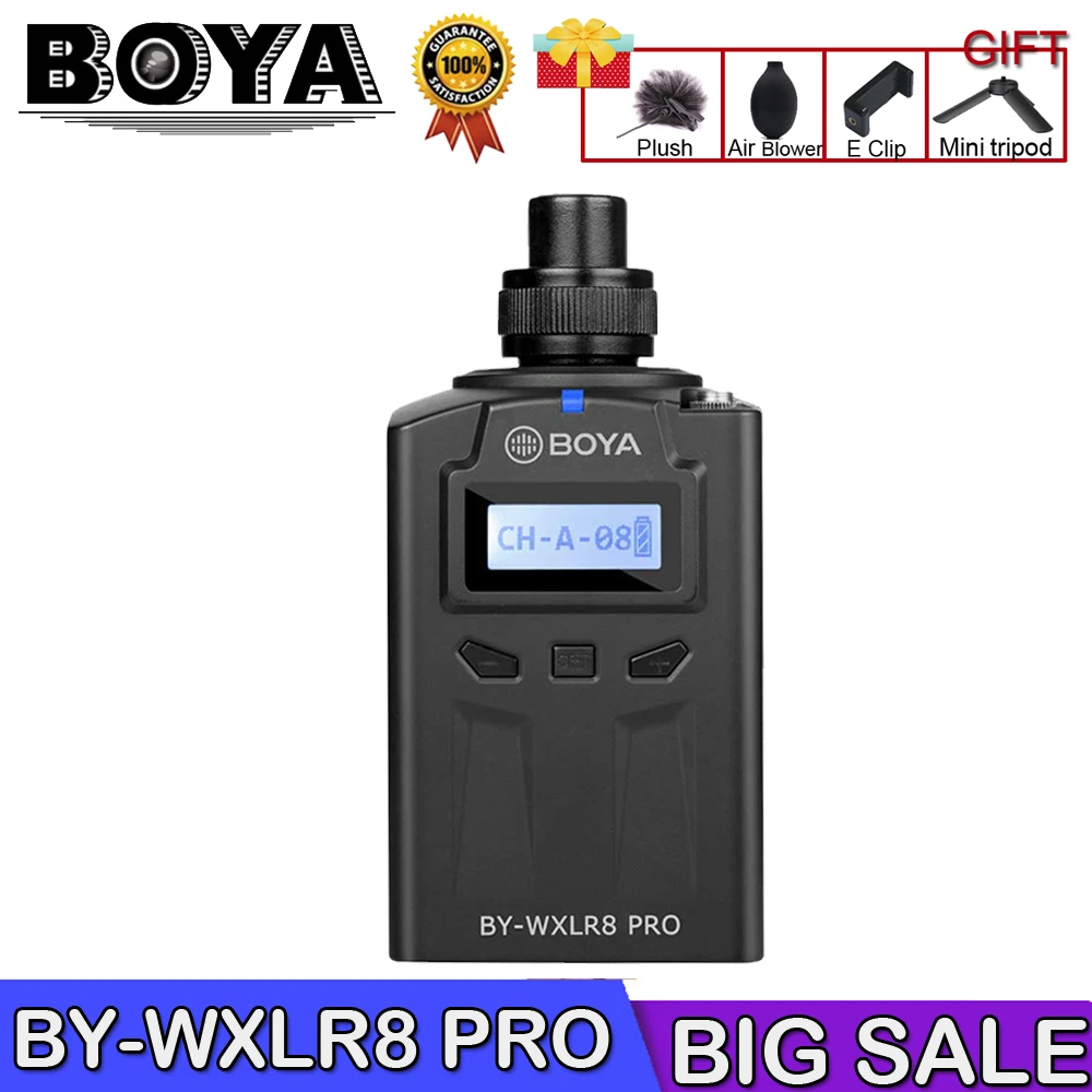 

BOYA BY-WXLR8 Pro Microphone PLL Synthesized Control Oscillator MIC 48-Channel Plug-on Transmitter LCD Display XLR Connection