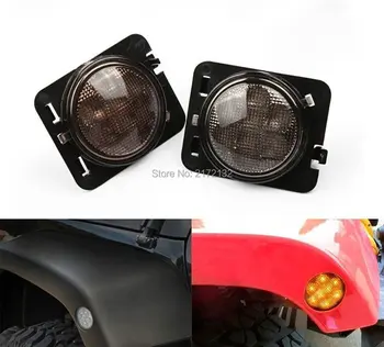 

2x Front Smoked Fender Parking Side Marker LED Light Amber Lighting For Jeep Wrangler 07-15