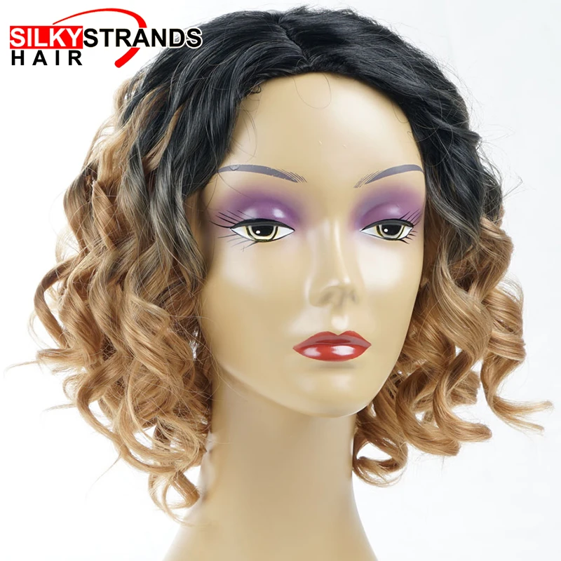Ombre Synthetic Short Curly Bob Cuts Wigs For Women Ombre Black
