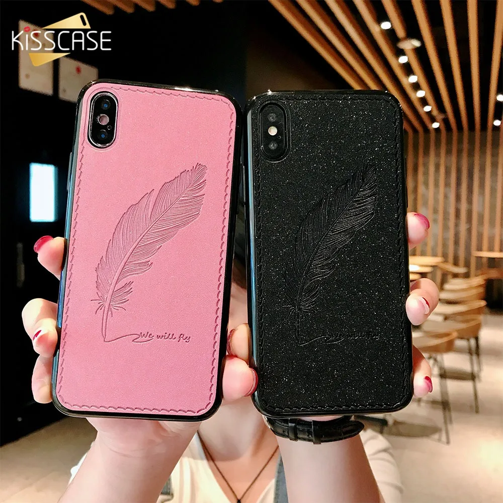 Роскошный чехол KISSCASE с блестящим пером для iPhone 8 7 6 Plus X Couple XS Max Xr S Fundas Couque |
