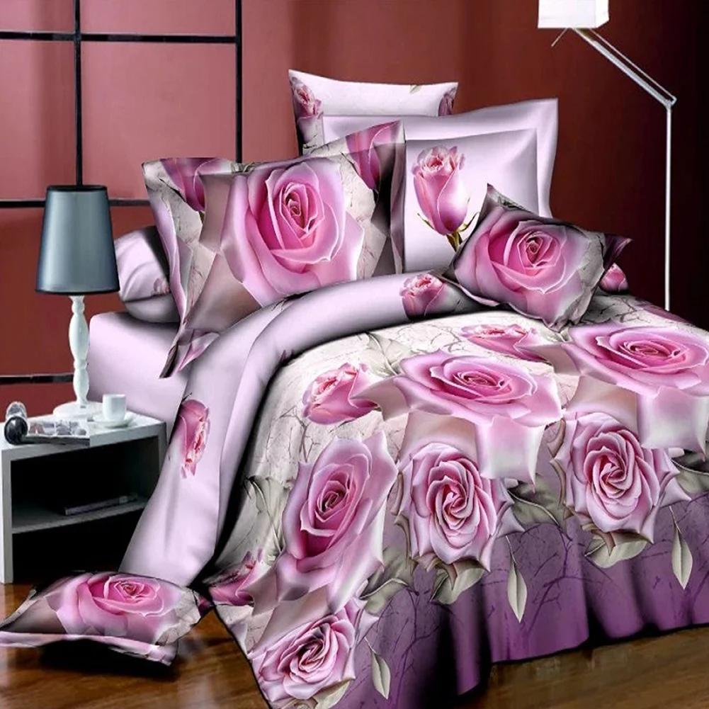 Двойной набор стеганая наволочка дышащее одеяло 3D красивый комплект постельного белья с цветочным принтом пододеяльник с рисунком наволочка твин или королевы