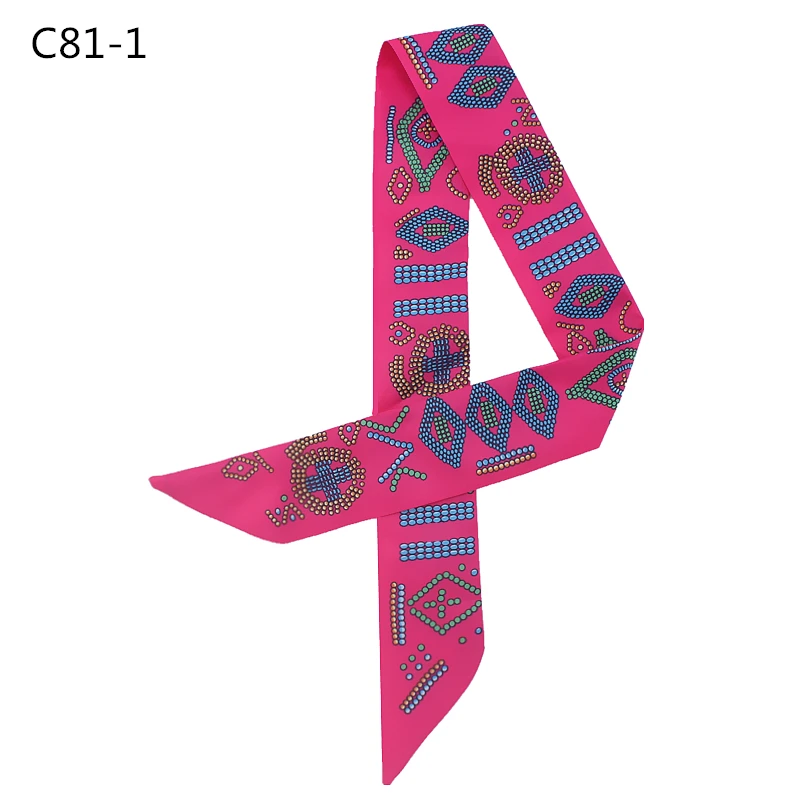 POBING New Design Geometric Silk Scarf Women Head Brand Small Tie Handle Bag Ribbon Long Scarves Female Wraps 100*5CM |