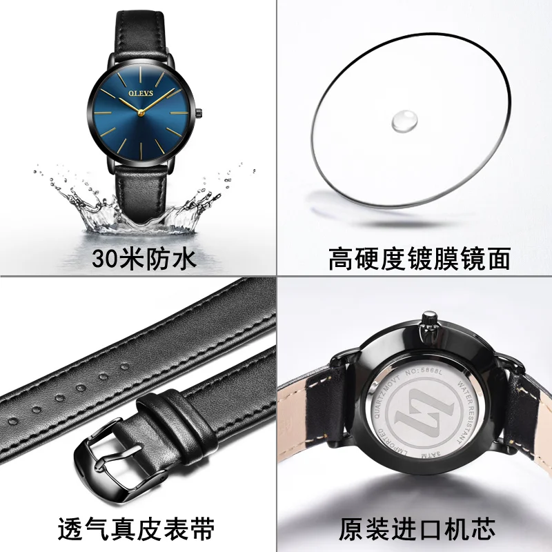 Fashion Simple OLEVS Leather Women's Watch Quartz Wrist watches Ladies waterproof Montre Femme Reloj Mujer Dropshipping Gift box