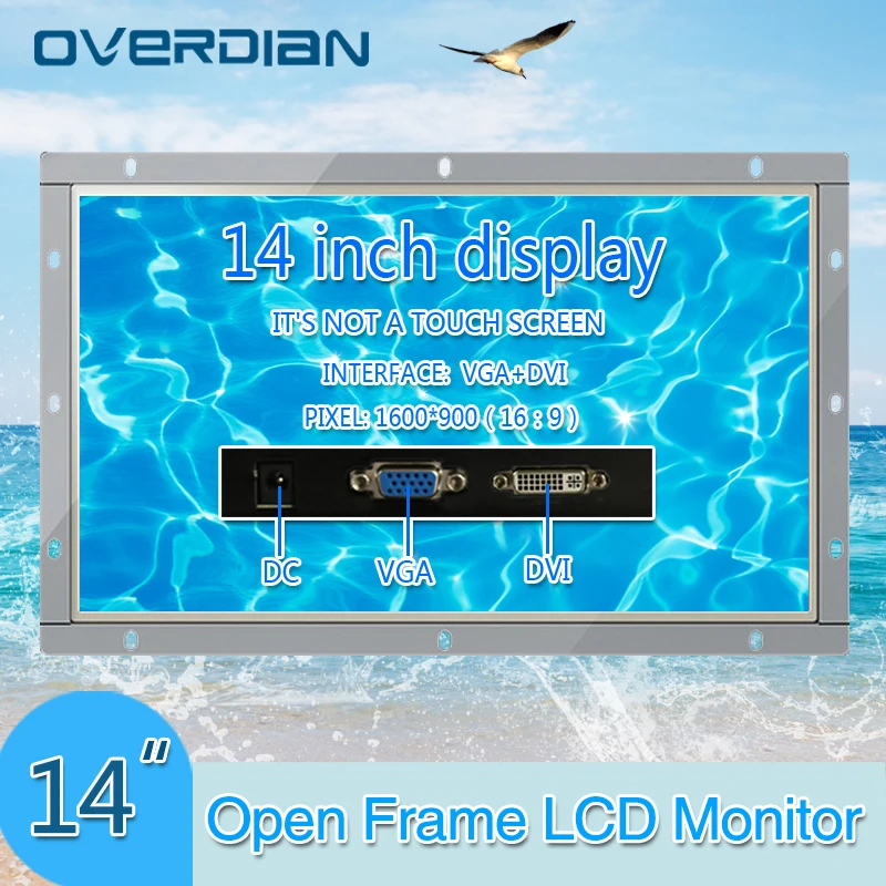 

14"Industrial Control Lcd Monitor VGA/DVI Interface White Open Frame Non-touch Screen Metal Shell 1600*900