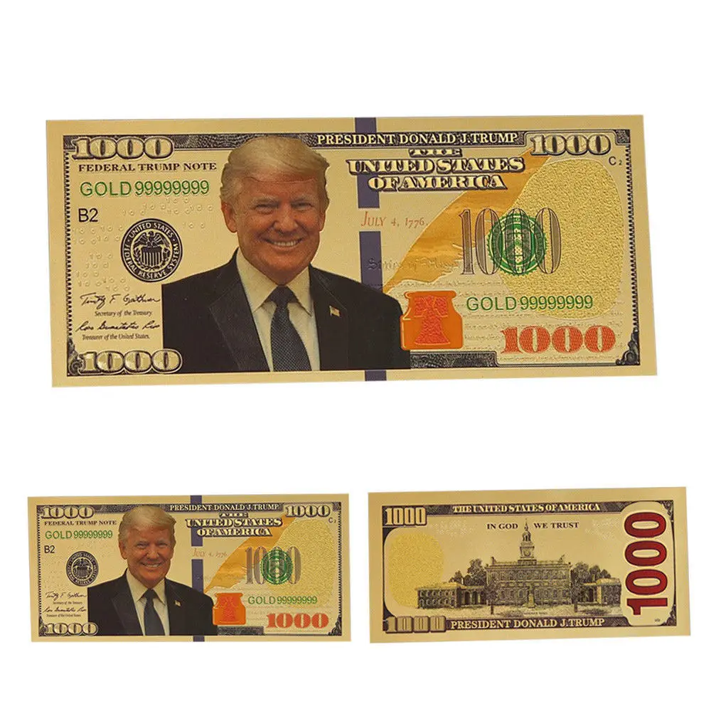 1pcs President Donald Trump New Colorized $1000 Dollar Bill Gold Foil Banknote