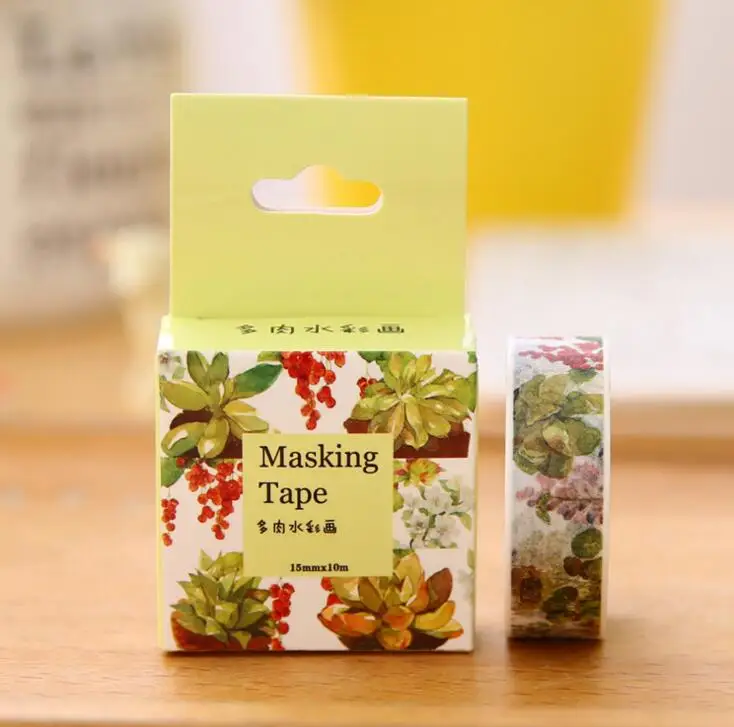 

1.5cm Wide Watercolor Painting Succulent Washi Tape Adhesive Tape DIY Scrapbooking Sticker Label Masking Tape
