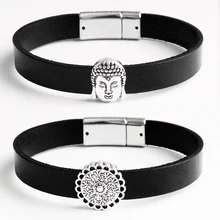 Высокое качество Древа любви Совы бабочки цветов лисы солнца кролика Винтаж черный кожаный браслет магнит SA502