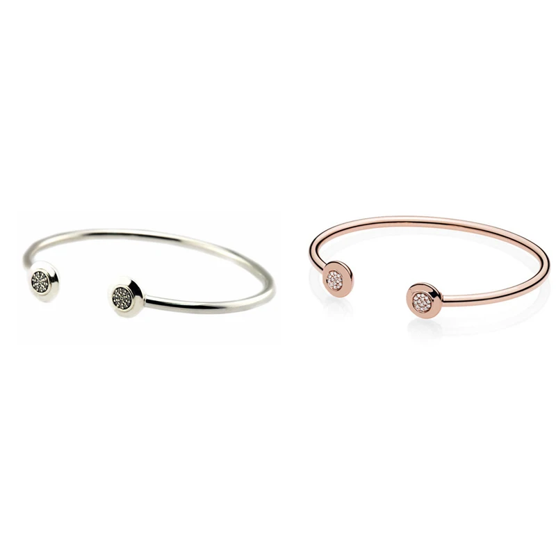 

2 Colors Clear CZ Signature Open Bangles for Women & Men Fashion Sterling Silver Bracelets Jewelry Charms Bracelets & Bangles
