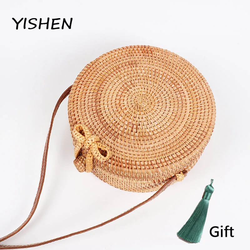 

YISHEN Fashion 2018 Summer Women Straw Bag Handmade Round Design Women Shoulder Bag Beach Woven Cross Body Bag For Female 30%