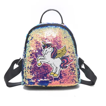 

New 2019 Unicorn Women Leather Backpack Rainbow Sequins Back Pack Bags Fashion Schoolbag For Teenager Girls Travel Mini Mochila