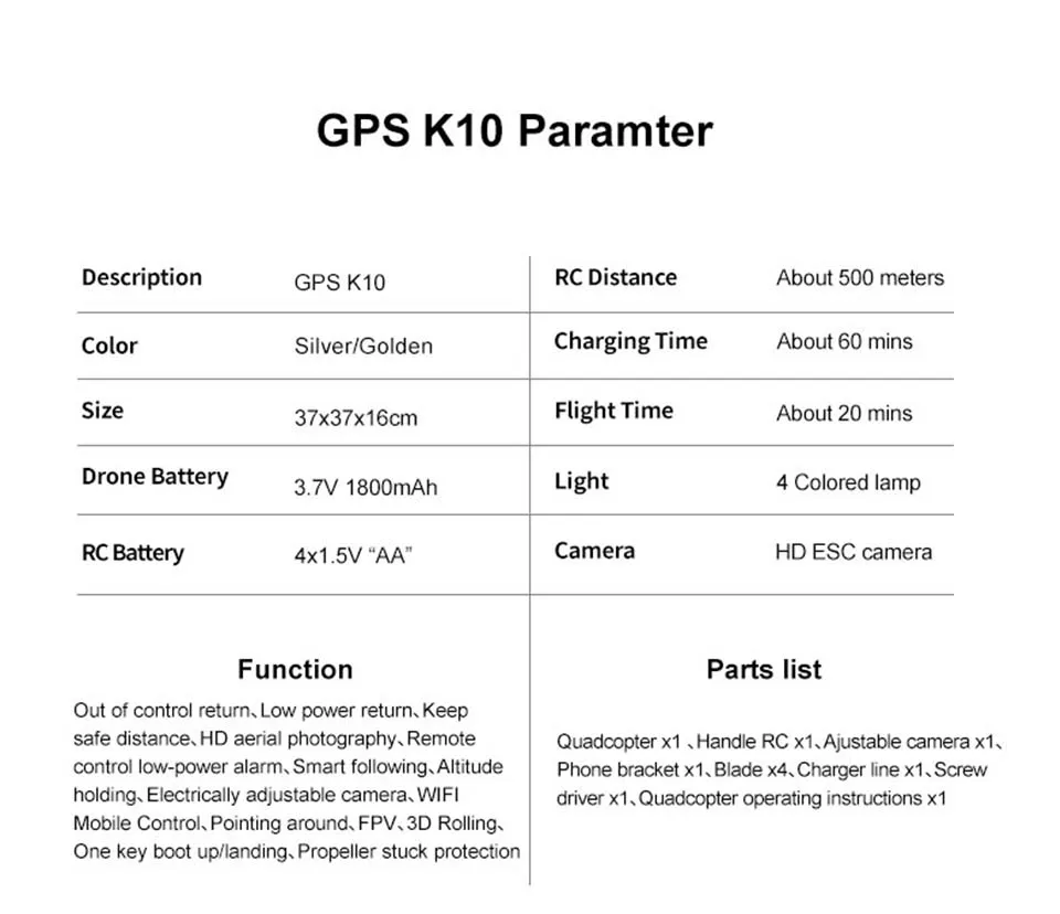 K10 gps Дрон WiFi FPV Дрон с регулируемой HD ESC камерой широкий угол+ высота удержания RC Квадрокоптер Дрон-20 мин Время полета