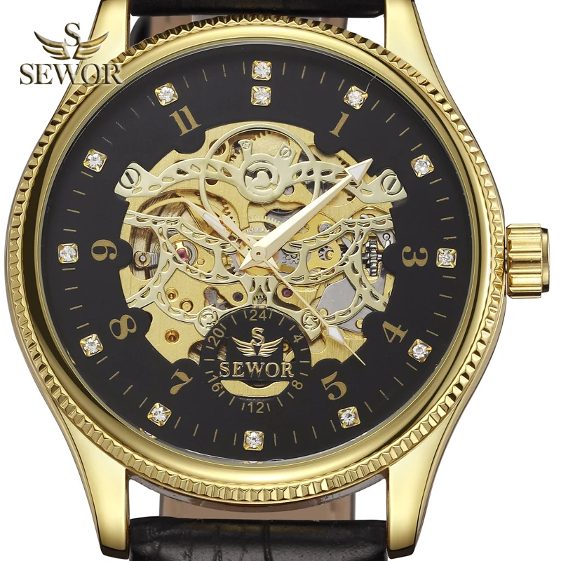 

SEWOR 2019 Luxury Brand New Fashion Crystal Mens Hollow Mechanical Watch Men Sport Watch relogio masculino C373