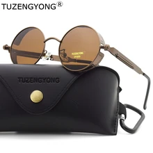 TUZENGYONG классические готические стимпанк Солнцезащитные очки поляризационные Мужские Женские винтажные брендовые дизайнерские круглые металлические солнцезащитные очки UV400 T8028