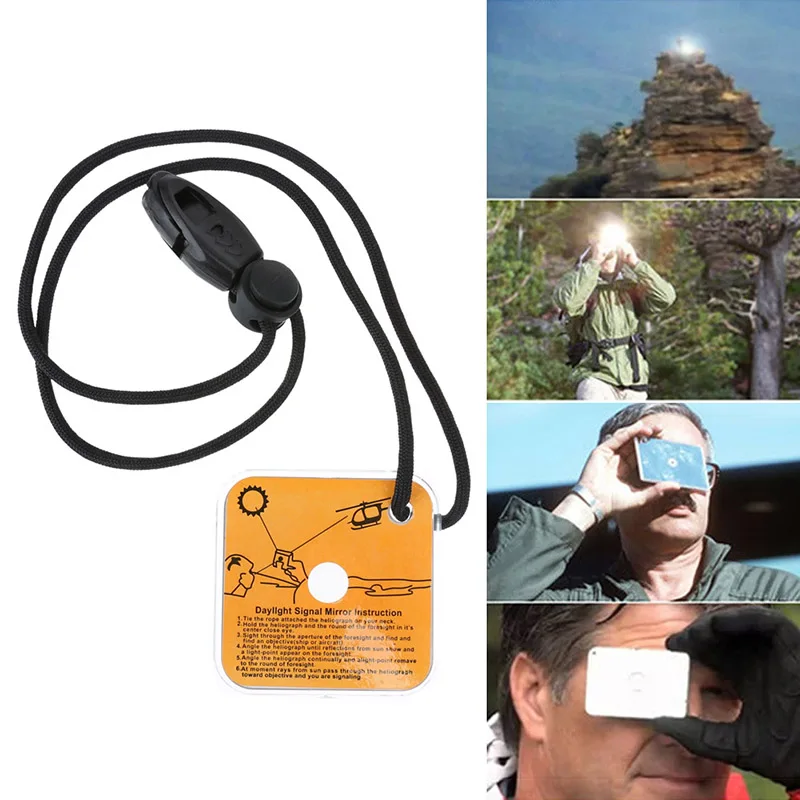 1 Outdoor Survival Mirror Practical Emergency Kit Reflective Survival Signal Mirror with Whistle