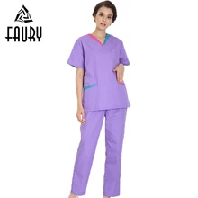 Женщины V шеи короткий рукав Больничная медицинская форма медсестры наборы Farmacia хирургическая медицинская одежда медицинская спецодежда Рабочая одежда