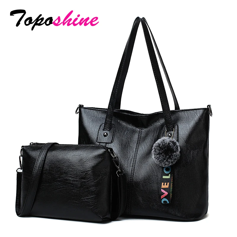 

Toposhine Famous Brand Bag Quality PU Leather Women Composite Bags Elegant Lady Handbag Fashion Pompom Letter Girl Shoulder Bag