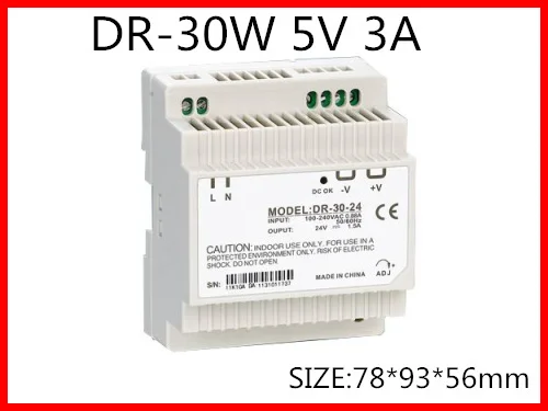 

DR-30-5 Din Rail Switching power supply 30W 5VDC 3A Output AC to DC