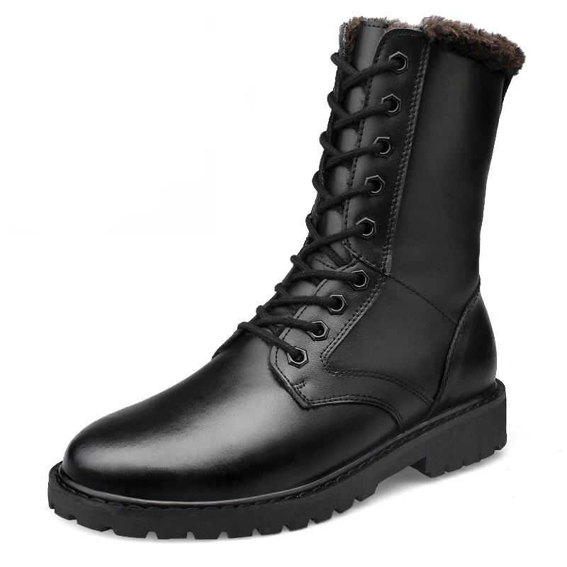 Модные мужские высокие ботинки на меху со шнуровкой, кожаные армейский ботинки мужские ботинки высокого качества Зимняя мужская обувь, большие размеры 52