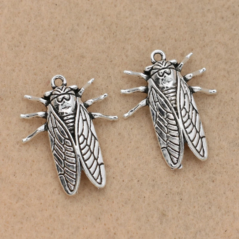 Kjjeel античный посеребренный Cicada амулеты подвески для изготовления ювелирных изделий Ожерелье Аксессуары Сделай Сам 28x22 мм 5 шт