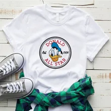 Divertida camiseta KawaiiSlim con estampado de adorable Pato Donald para mujer, gráficos Vintage, camiseta de manga corta, cómoda camiseta blanca mezclada