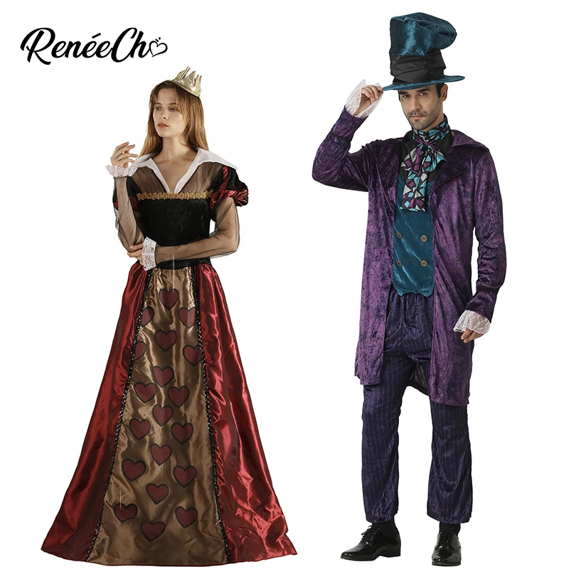 

Halloween Costume For Adult Couple Cosplay Alice In Wonderland Men Prestige Mad Hatter Costume Women Queen Of Hearts Costume
