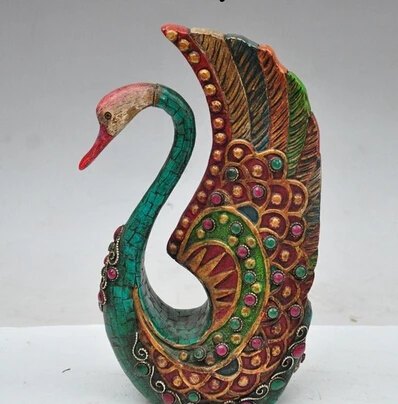 

005631 chinese bronze gilt Turquoise Mosaic Gem goose Swan auspicious statue Decorative