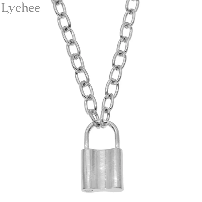 Lychee Trendy Alloy Padlock Pendant Necklace Silver Color Link Chain Necklace Women Men Jewelry ...