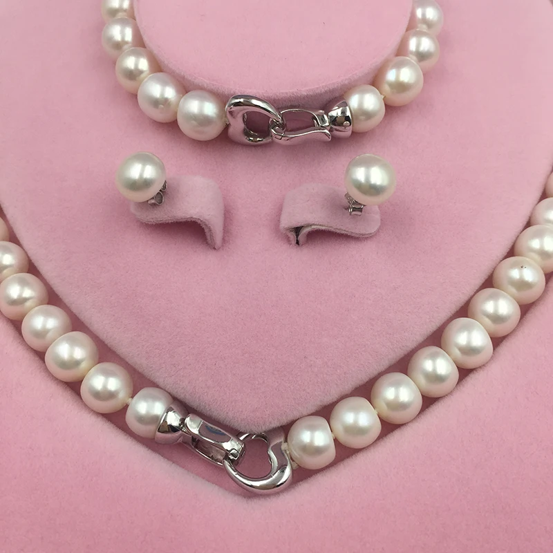 Sinya Natural Freshwater Pearls Strand Necklace Bracelet Earring Set heart design 925 sterling silver clasp for Mum women lover (3)