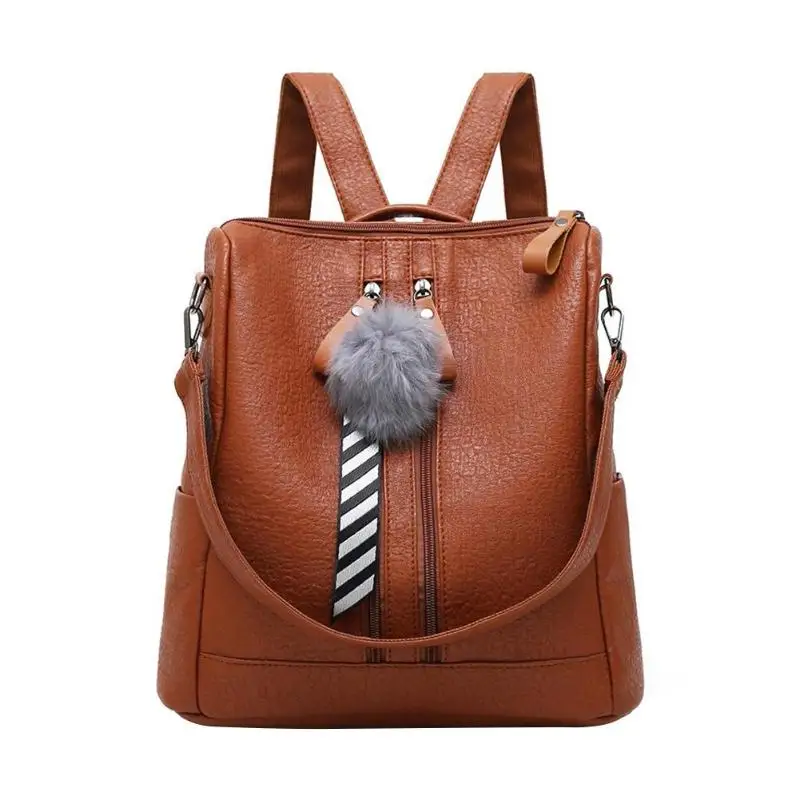 

Korean Women Zipper Shoulder Bags Girls Soft PU Leather Solid Backapcks