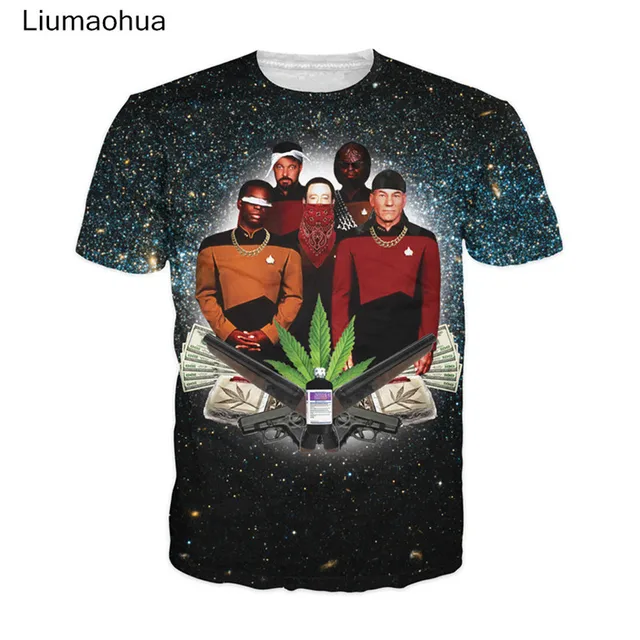 Liumaohua 2018 Star Trap T-Shirt Galaxy Star Trek Weed Leaf 3d print Women Men t shirt summer style Casual t shirt