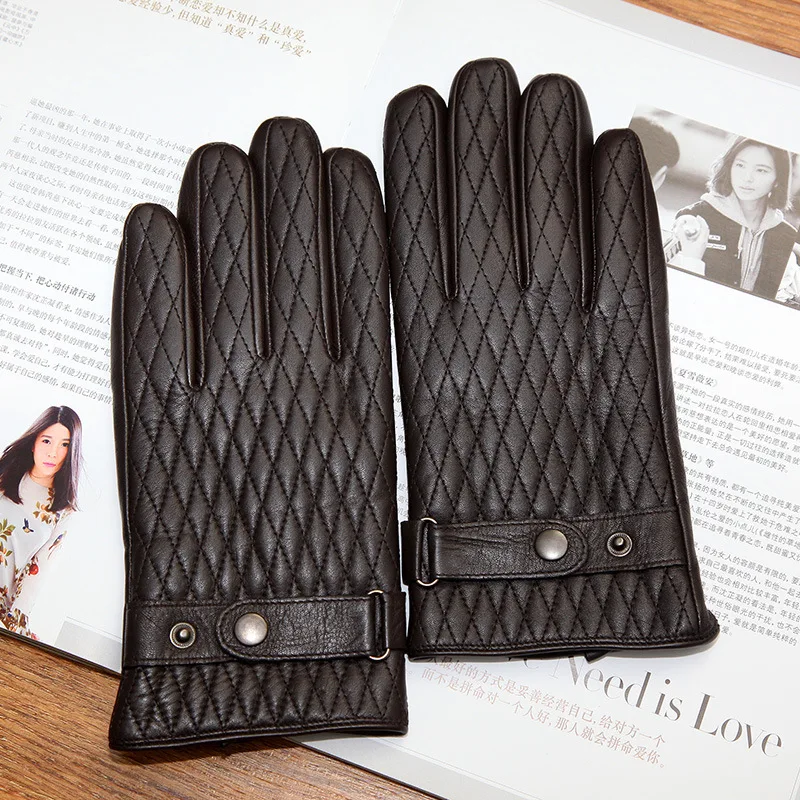 

2019 Latest Man's Leather Gloves Diamond Lattice Thicken Plus Velvet Winter Warm Real Leather Motorcycle Gloves DQ9121