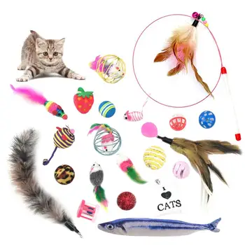 

20PCS Cat Toy Set Interactive Teaser Wand Variety Pack Cats Funny Mouse Sisal Balls Feather Sets For Kitten Pet Supplies Toy Set