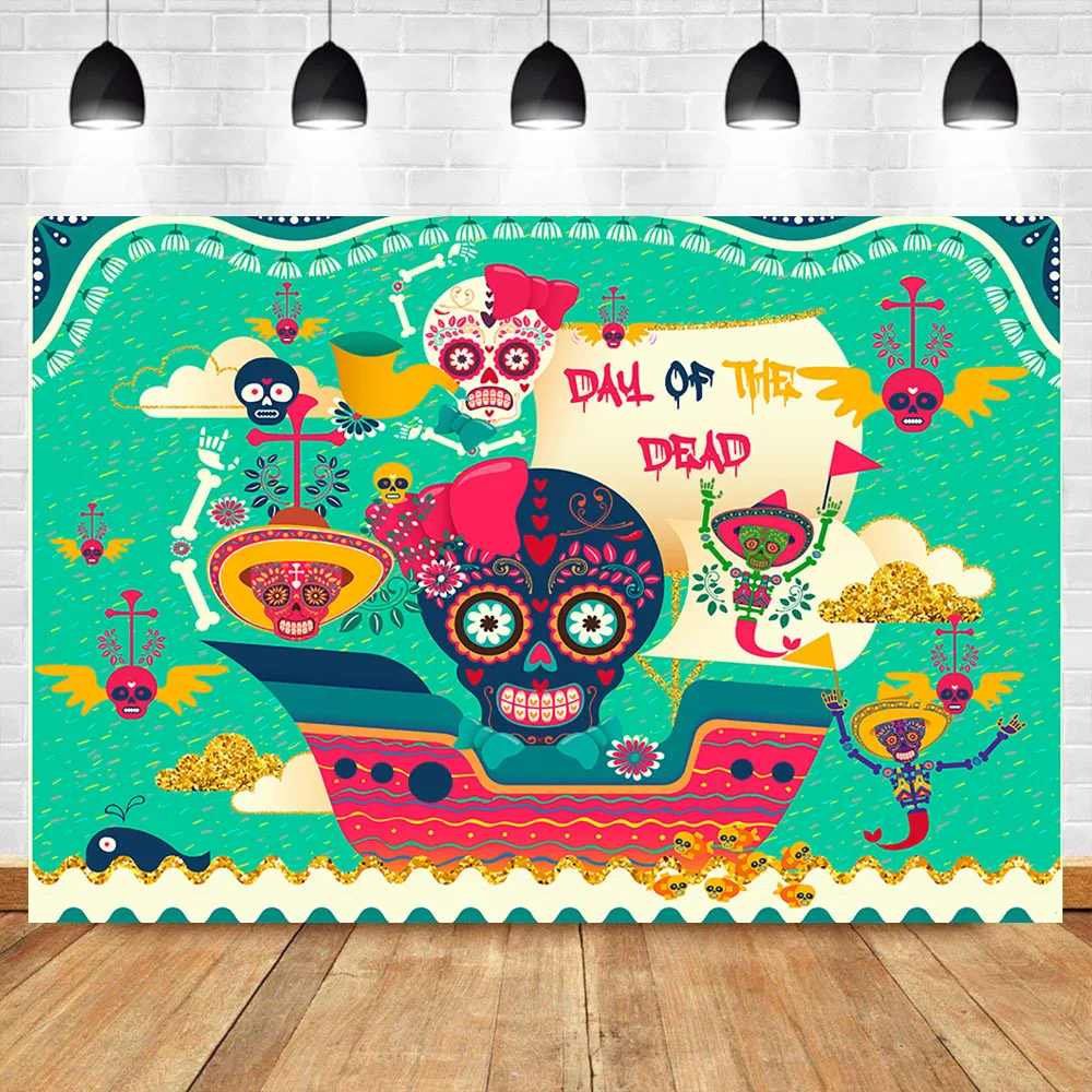 

NeoBack Day of The Dead Photography Backdrops Mexico's Skull Skeleton Event Banner Photo Background Photophone