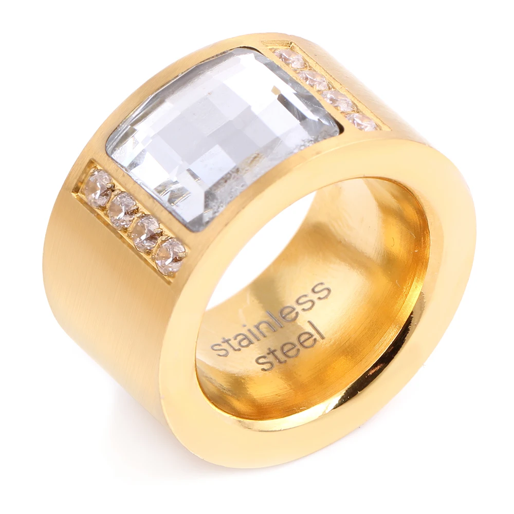 

Gold Color Zircon Crystal Titanium Stainless Steel Rings for Women Wedding Jewelry