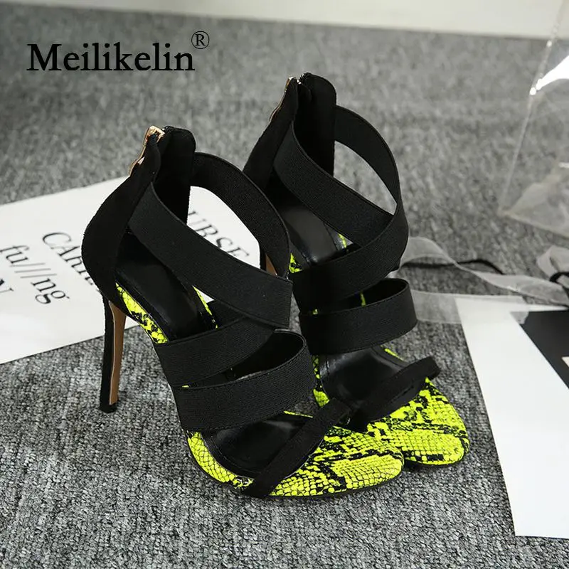 

Fashion womens shoes sandals zipper peep toed Green Lady shoes stilettos high heels party dress shoes sandalias 2019 mujer heels