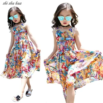 

Girls Clothes Fashion Straps Jumpsuits Floral Print New Summer Child Clothing 5-13 Y Roupas Infantis Ball Gown 2019 Hot Sale