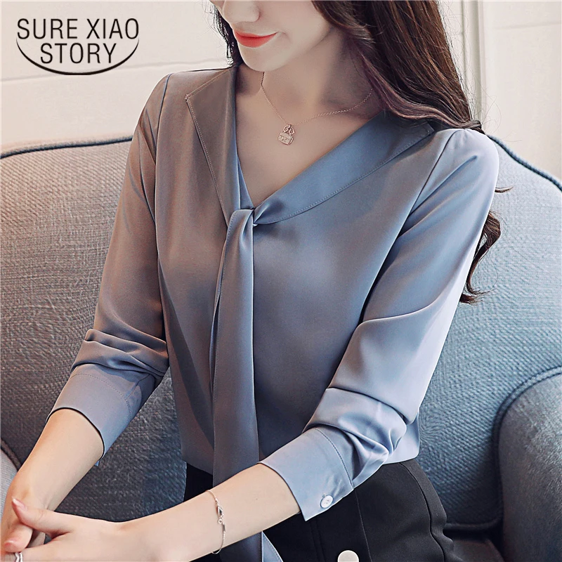 

Women blouse fashion 2019 chiffon clothing Autumn long sleeve women shirts elegant female solid blue blusas feminine 0956 40