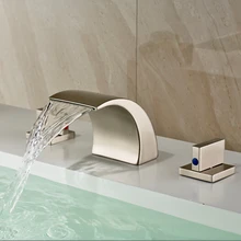 Nickel Brushed Classic Deck Mounted 3PCS Basin Mixer Faucet Double Handles Bathroom Sink Faucet Set