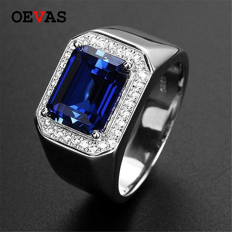 

Big Blue Zircon stone Silver color rings for men Shiny AAA CZ Party jewelry men Anniversary jewelry ring size 7-11 bague homme