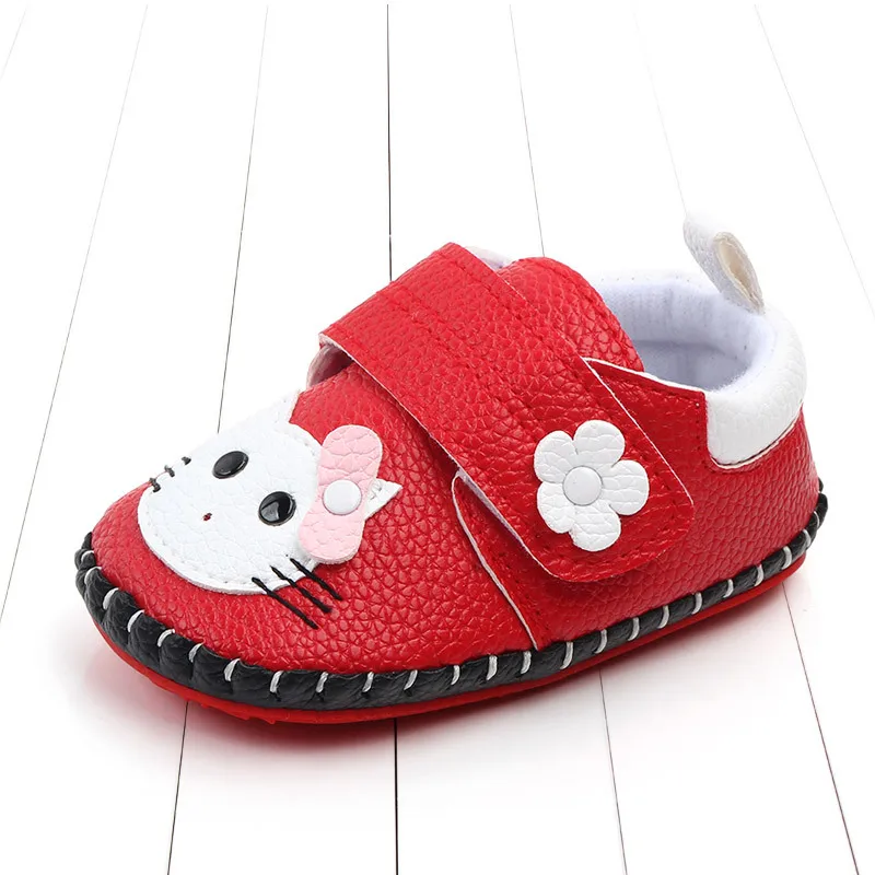 Обувь для малышей; 4 сезона; нескользящая обувь с мягкой подошвой для малышей; обувь для мальчиков и девочек на липучке; цветная обувь из искусственной кожи; Новинка; 0-12 месяцев - Цвет: Red Cat