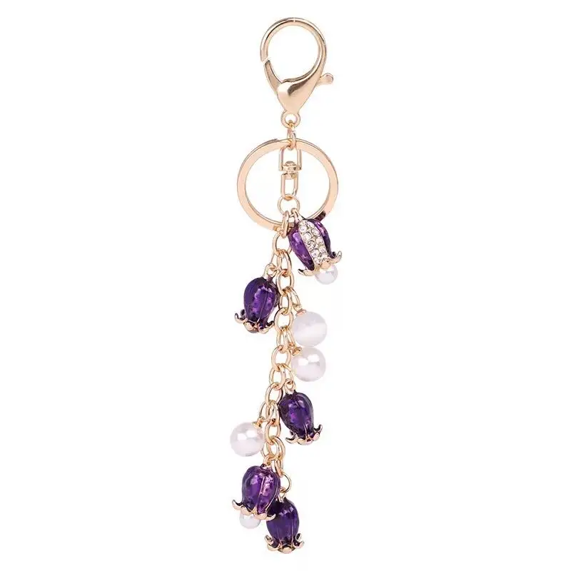 

New creative personality flower keychain pearl flower car key chain female bag pendant accessories fashion charm gift key ring
