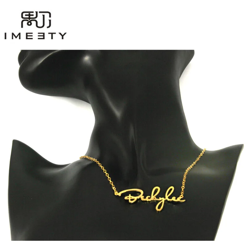 IMEETY пользовательское Фирменное ожерелье ювелирные изделия почерк именная табличка ожерелье персонализированное Фирменное колье для женщин