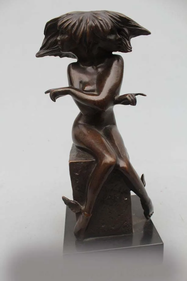 

11"Western Art sculpture Bronze Copper oomph bronze nude Two Head girl belle DSD66