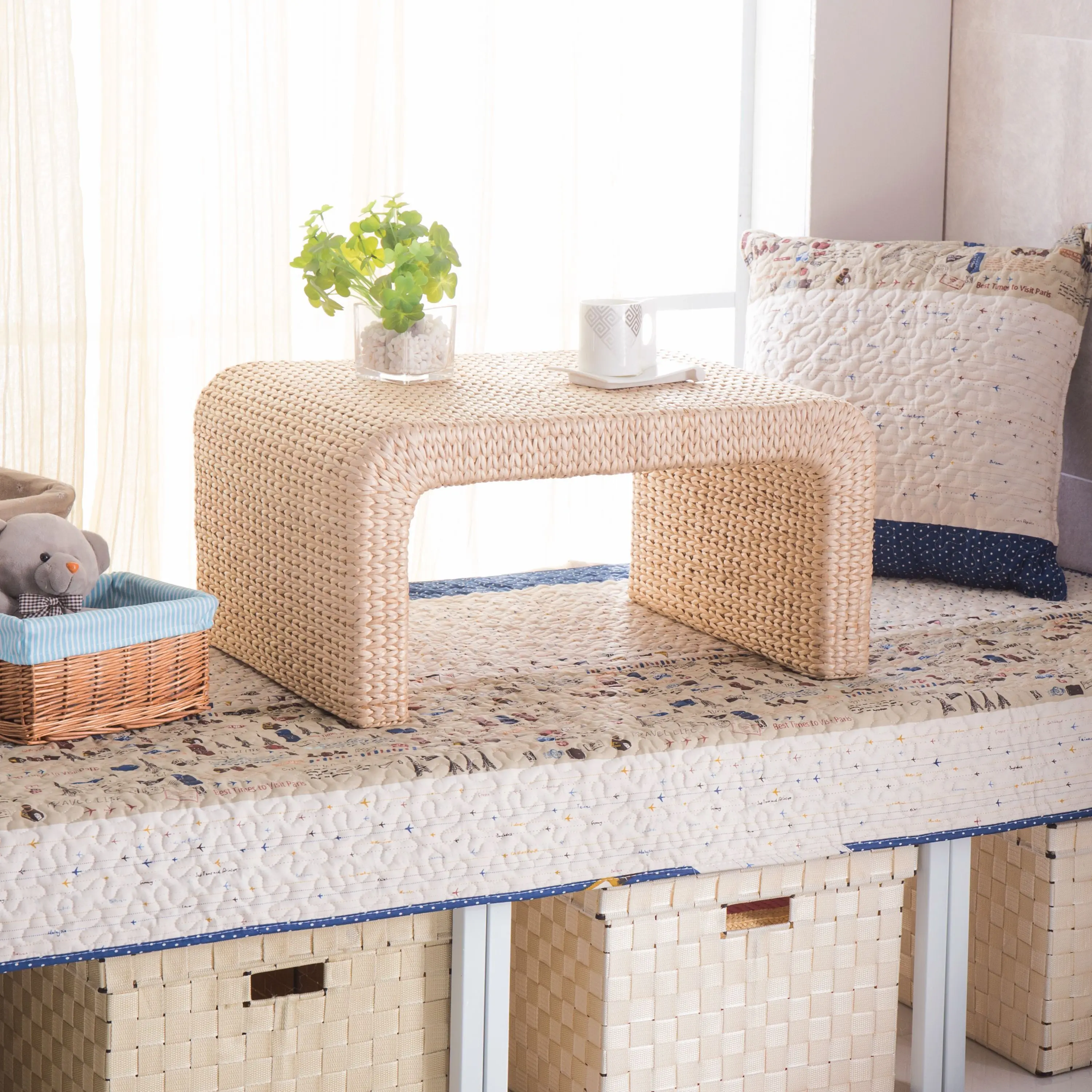Rattan coffee table tatami tables minimalist small windowsill floor