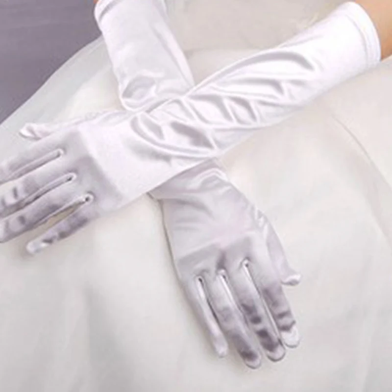 Винтажный женский элегантный сплошной цвет Пром стрейч Хэллоуин атласная опера Вечеринка Длинные перчатки - Цвет: White